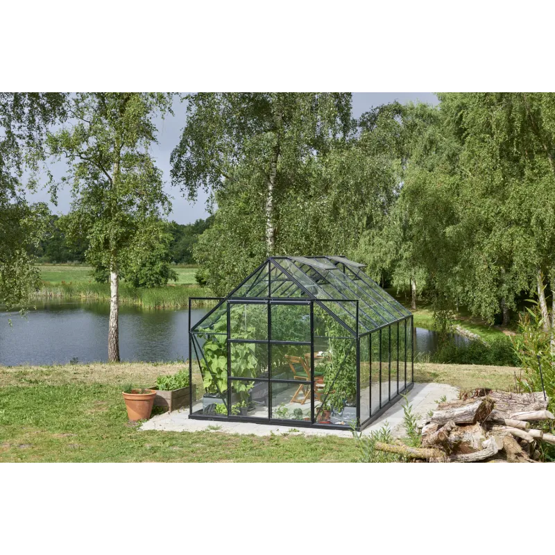 Halls   9mâ  Drivhus Plus Sort  Med   Mm Hærdet Glas Inkl  Fundament F09927