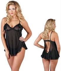 Cottelli Babydoll  Sort Lingeri Med Blonde Small
