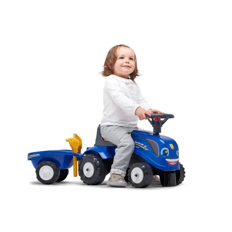 Falk Baby New Holland Ride-on Traktor Med Trailer  Rive Og Skovl