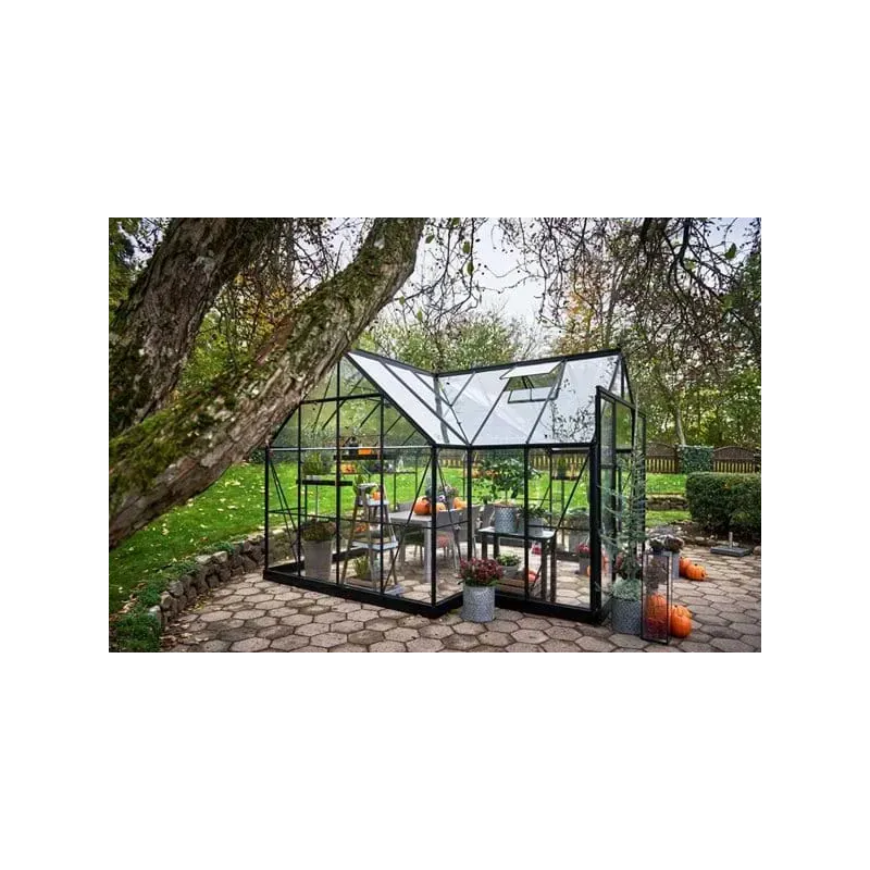 Halls Drivhus Garden Room Sort     Mm Hærdet Glas F09891