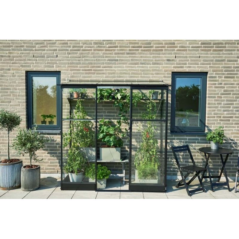 Halls Drivhus Qube Lean-to 26 Sort       Mm Hærdet Glas  F09935