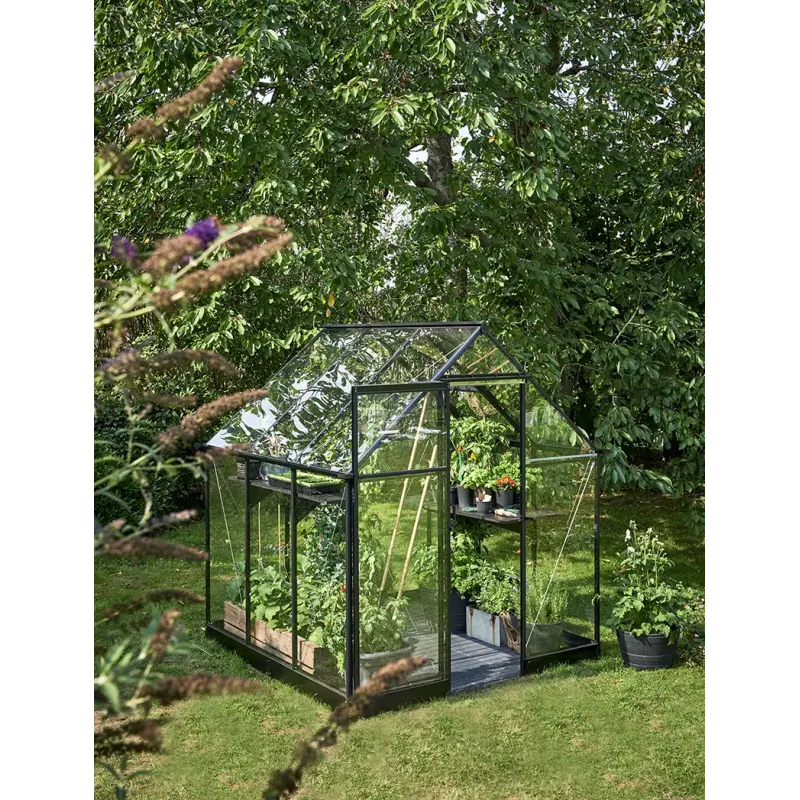 Halls Qube 66     Mâ  Sort      Mm Hærdet Glas Drivhus
