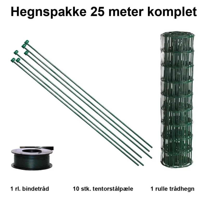 25 Meter Havehegn Inkl  10 Stk  Tentorpæle Og 60 Meter Bindetråd Maskestr  10x10 Cm  :90 Cm