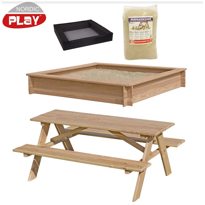 Nordic Play Sampak Sandkasse Lærk 150   150 Cm  Net  200 Kg Sand Og Bord Bænksæt 805-750