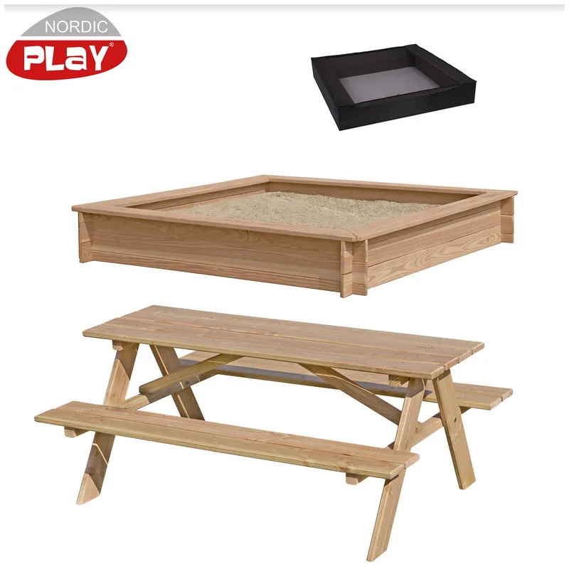 Nordic Play Sampak Sandkasse Lærk 150   150 Cm  Net Og Bord Bænksæt 805-751