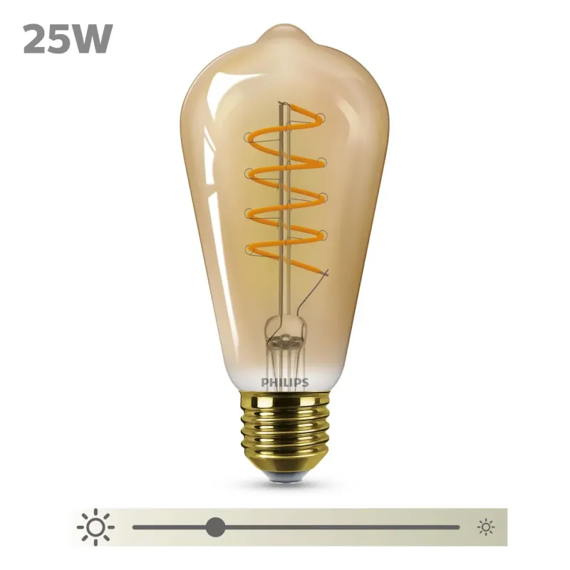 Philips Led Classic Spiral Filament  25w Dråbe E27   Guld Dæmpbar   Stk 8718699676056
