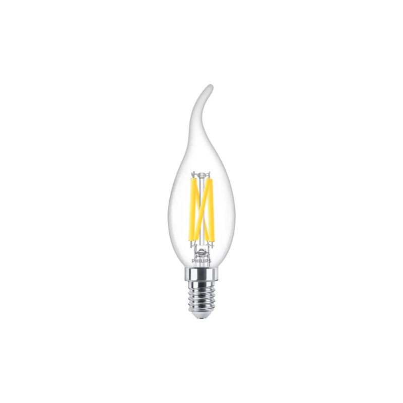 Philips Ledclassicfilament  40w Kerte Med Bøjet Top E14   Varm Hvid Klar Dæmpbar    Stk 8718699645984