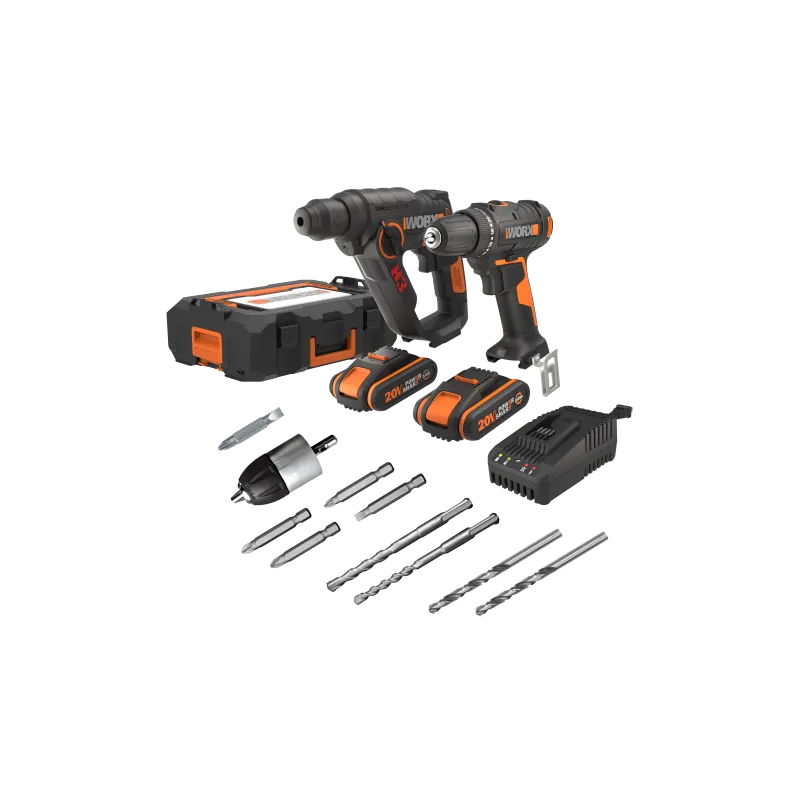 Worx  20v Combo  Wx100     Wx390    2x2 0ah   -5hr Oplader  Tool Box Wa4229