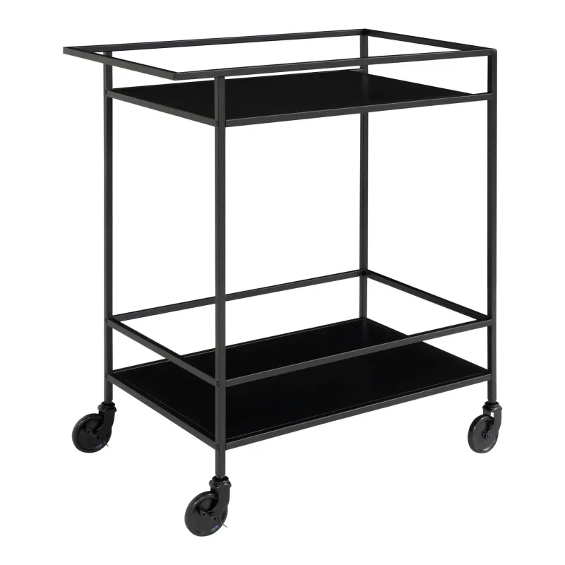 Barvogn Med Sort Ramme På Hjul Og To Sorte Hylder 68x40x79 Cm 2101530