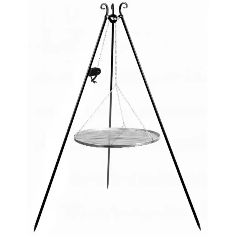 Cook King 180 Cm Trefod Med 60 Cm Grillrist   Rustfrit Stål Og Hejs