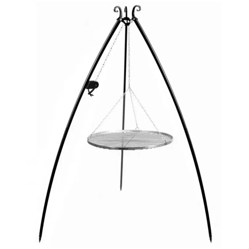 Cook King 200 Cm Trefod Med 80 Cm Grillrist   Rustfrit Stål Og Hejs