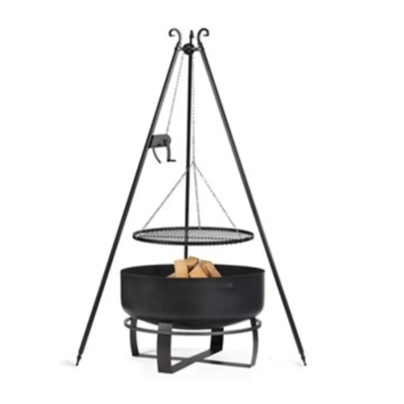 Cook King   Vikingâ     80 Cm Havebålfad Med 180 Cm Trefod  Grillrist Og Hejs