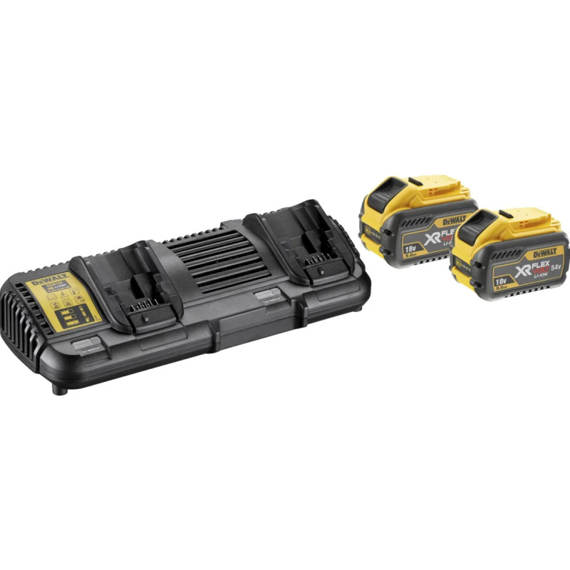 Dewalt 18 54v Xr Flexvolt Batterisæt Med     9ah Batterier Og Dobbeltlader   Dcb132x2-qw