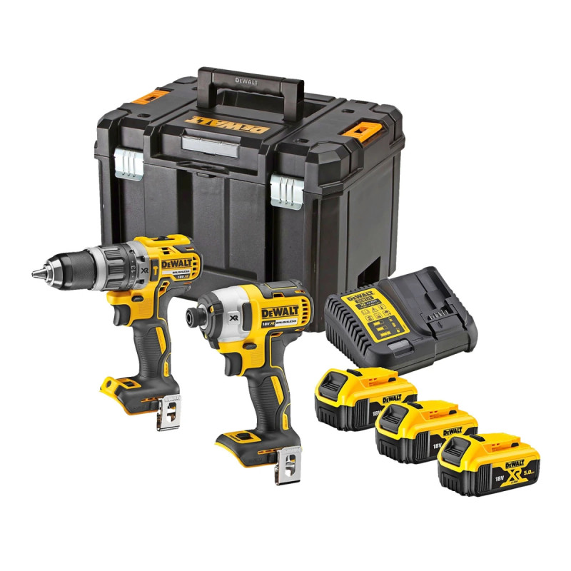 Dewalt 18v Xr Kulløs Kombisæt Med Slagboremaskine  Slagskruetrækker      5ah Batterier Og Lader   Dck266p3t-qw