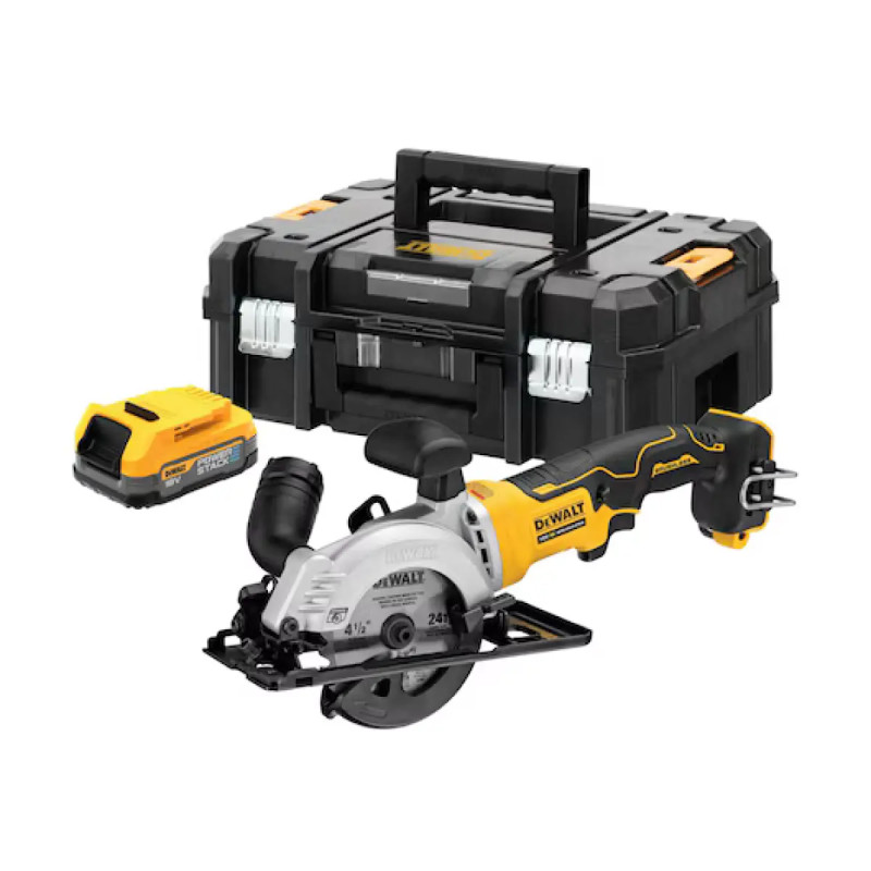 Dewalt 18v Xr Kulløs 115 Mm Kompakt Rundsav Inkl  Powerstack Batteri   Dcs571e1t-xj