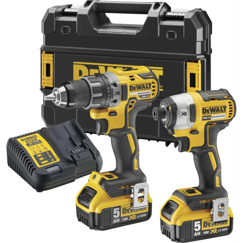 Dewalt 18v Xr Kulløs Sæt Med Boremaskine Og Slagskruetrækker Inkl      5ah Batterier   Dck268p2t-qw