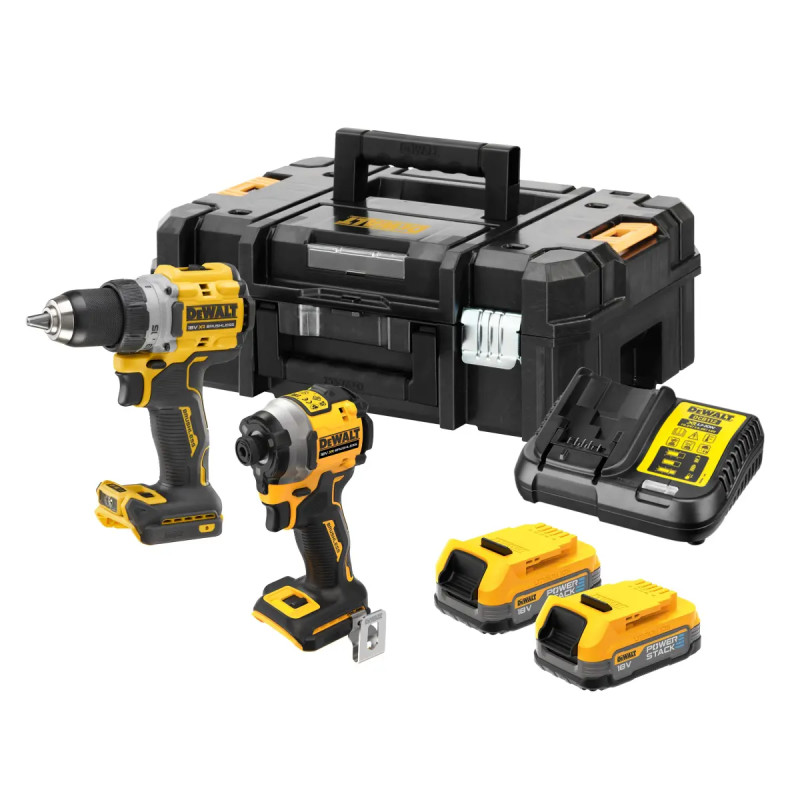 Dewalt 18v Xr Premium Kulløs Kombisæt Med Boremaskine Og Slagskruetrækker Inkl  Powerstack Batterier   Dck2051e2t-qw
