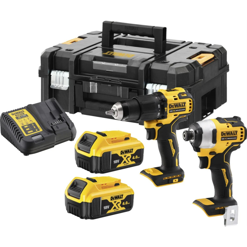 Dewalt 18v Xr Sæt Med Kulløs Kompakt Slagboremaskine Og Slagskruetrækker   Dck2062m2t-qw