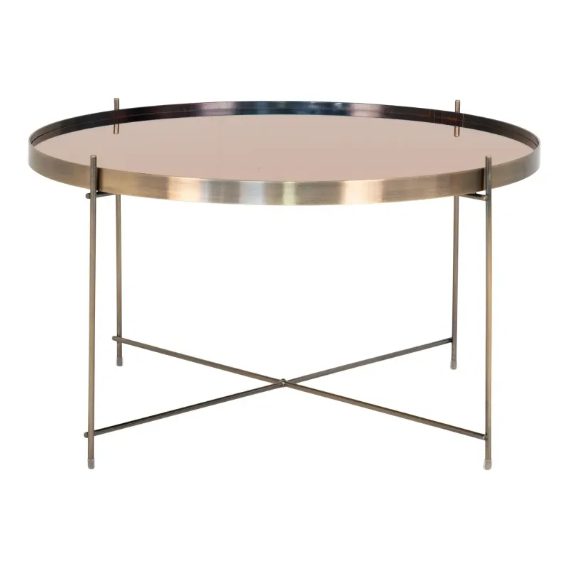 Hjørnebord   Messing Farvet Stål Med Glas ø70xh40 Cm 2101201