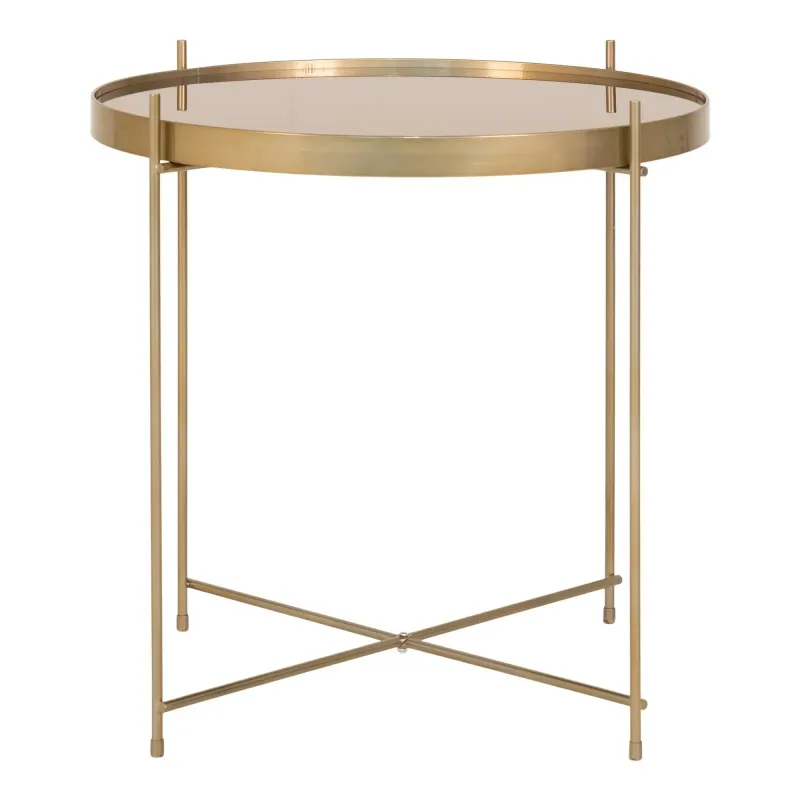 Hjørnebord   Messing Farvet Stål Med Glas ø48xh48 Cm 2101101