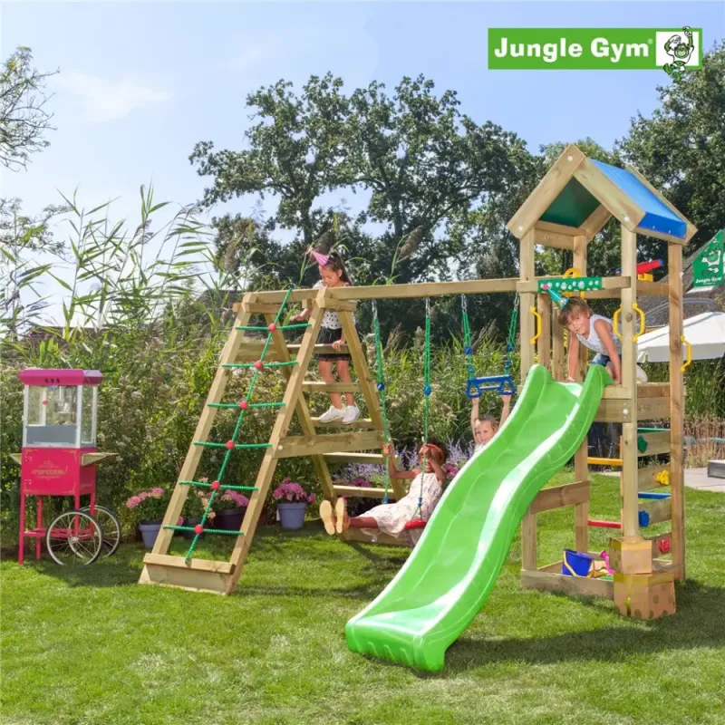 Jungle Gym Patio Legetårn Komplet Inkl  Klatremodul   Og Mørkegrøn Rutschebane 804-070c2g