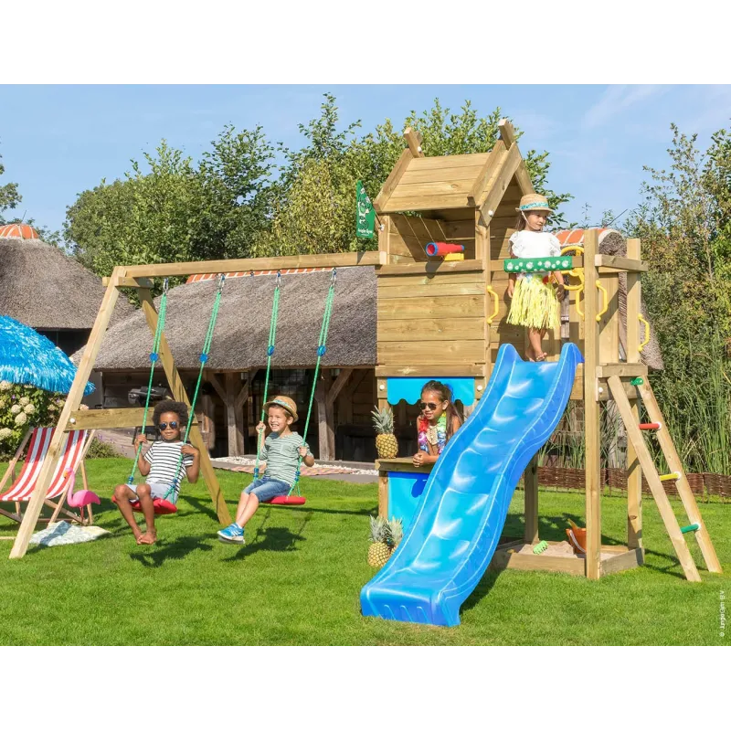 Jungle Gym Resort Legetårn Komplet Inkl  Gyngemodul Og Blå Rutschebane 804-087s2b