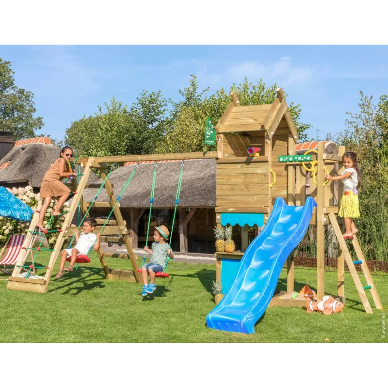 Jungle Gym Resort Legetårn Komplet Inkl  Klatremodul Og Blå Rutschebane 804-087c2b