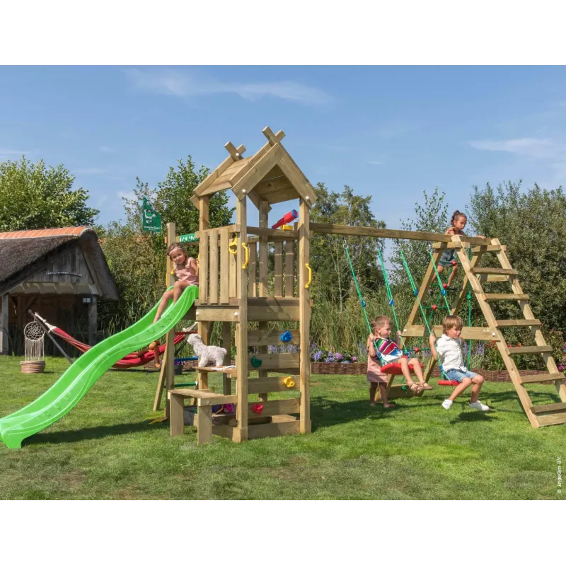 Jungle Gym Teepee Legetårn Komplet Inkl  Klatremodul Og Grøn Rutschebane 804-088c2g