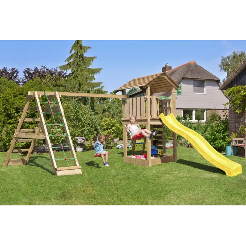 Legetårn Komplet Jungle Gym Cottage     Inkl  Climb Modul Og Gul Rutschebane