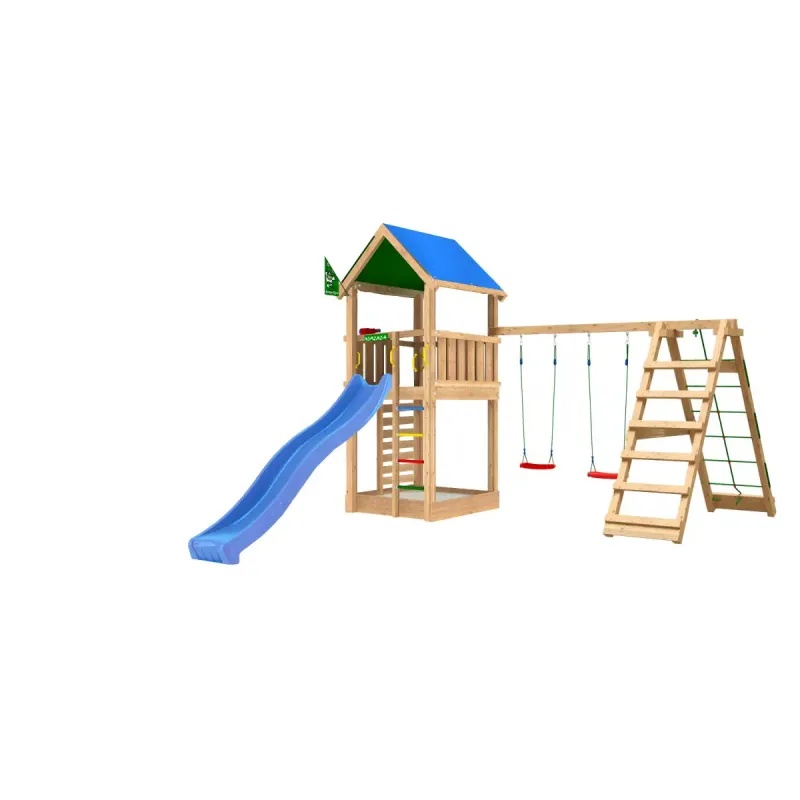 Legetårn Komplet Jungle Gym Lodge     Inkl  Climb Module Og Blå Rutschebane