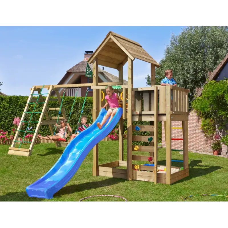 Legetårn Komplet Jungle Gym Mansion     Inkl  Climb Modul Og Blå Rutsjebane
