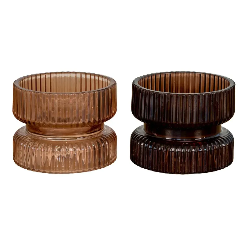 Lysestage Vendbar Til Fyrfadslys Og Bloklys   Rav   Brunt Glas ø9x7 Cm  Sæt Af   4560100