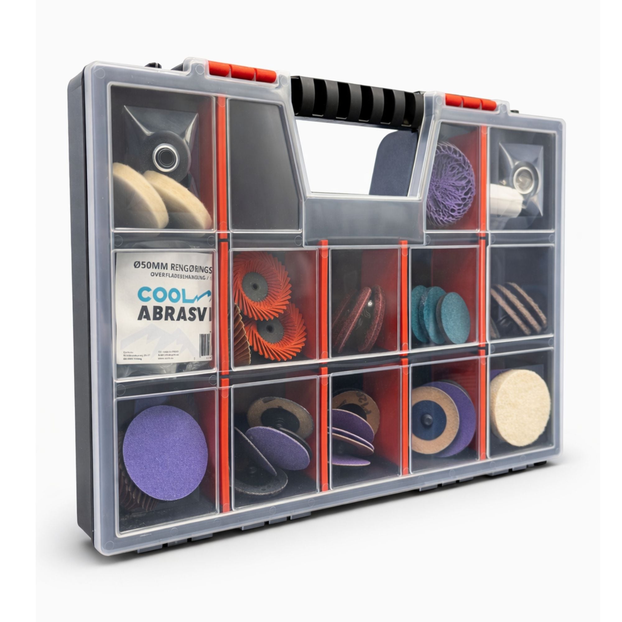 50mm Cool Abrasives Slibesæt Til Roloc Type   System Smart Plastkasse Indeholdende 48 Stk