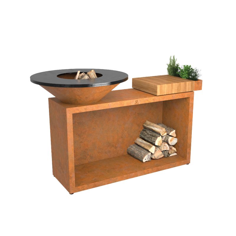 Ofyr Grill Island Corten 85 Teak Wood