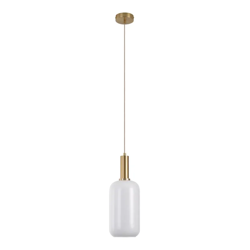 Pendel Pendel   Cylinderformet Hvidt Glas Og Messingfatningn150 Cm Stofledning Pære: E27 40w 6406200