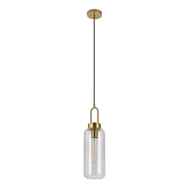 Pendel Pendel   Cylinderformet Klar Glas Og Messingfatningn150 Cm Stofledning Pære: E27 40w 6406110