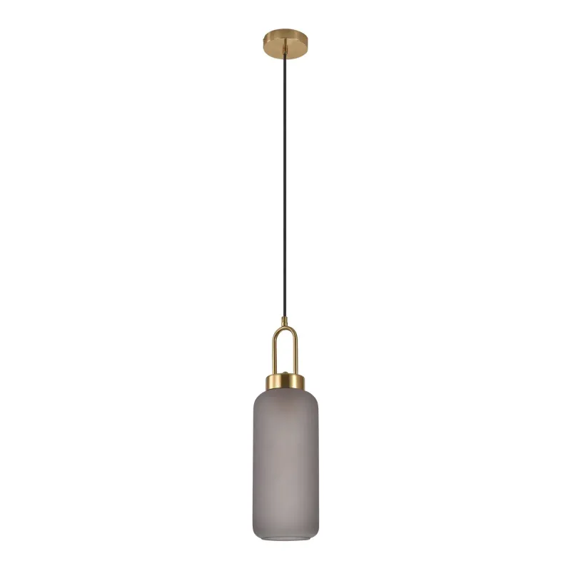 Pendel Pendel   Cylinderformet Mat Smokey Glas Og Messingfatningn150 Cm Stofledning Pære: E27 40w 6406115