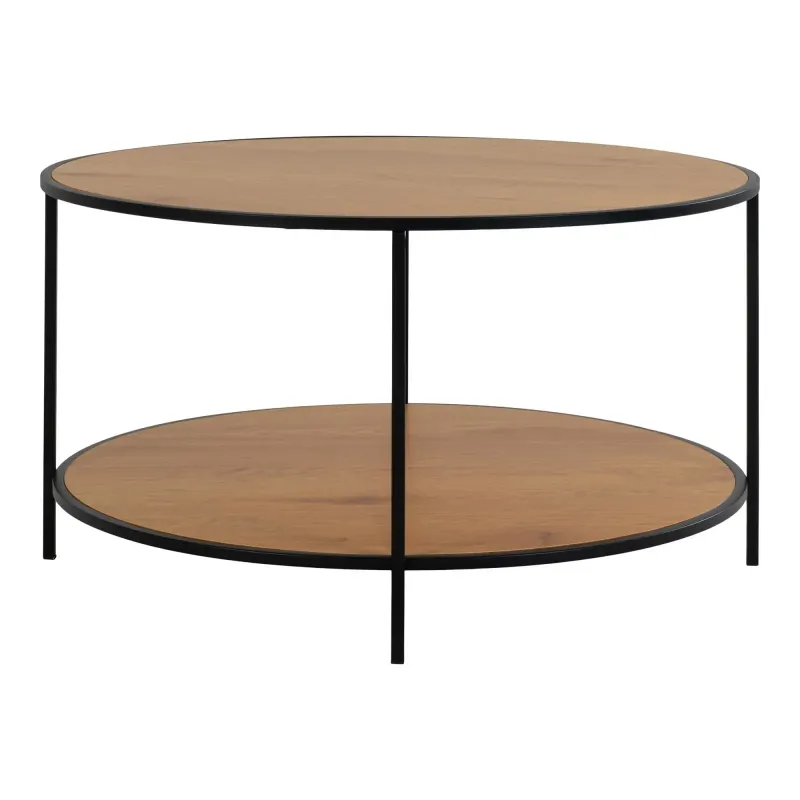 Rundt Sofabord Med Sort Ramme Og Egetræslook Bordplader ø80x45 Cm 2101515