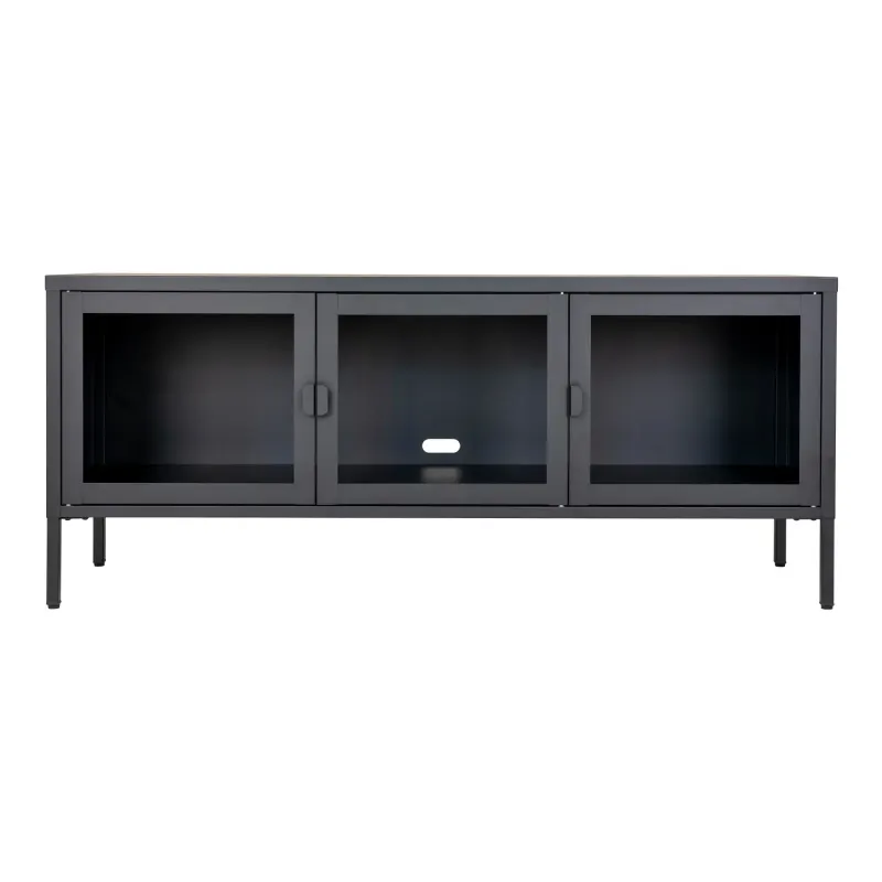 Tv-bænk   Sort Med Glaslåger 40x130x55 Cm 3001055