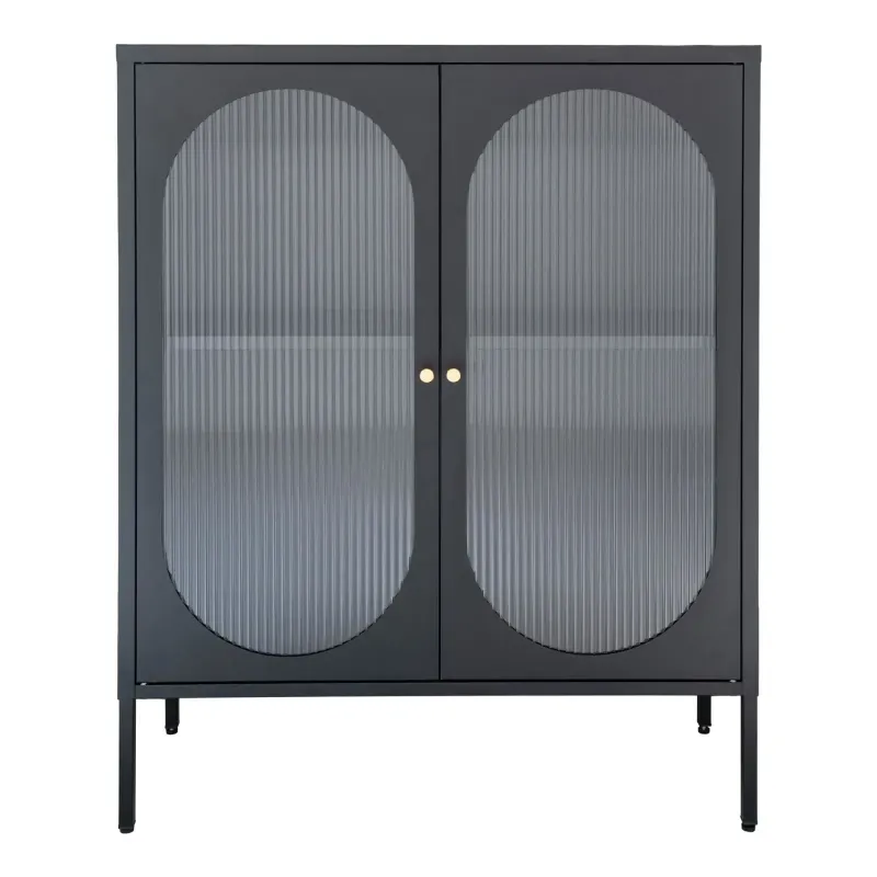 Vitrineskab   Sort Med Riflet Glasdør 35x90x110 Cm 3001205