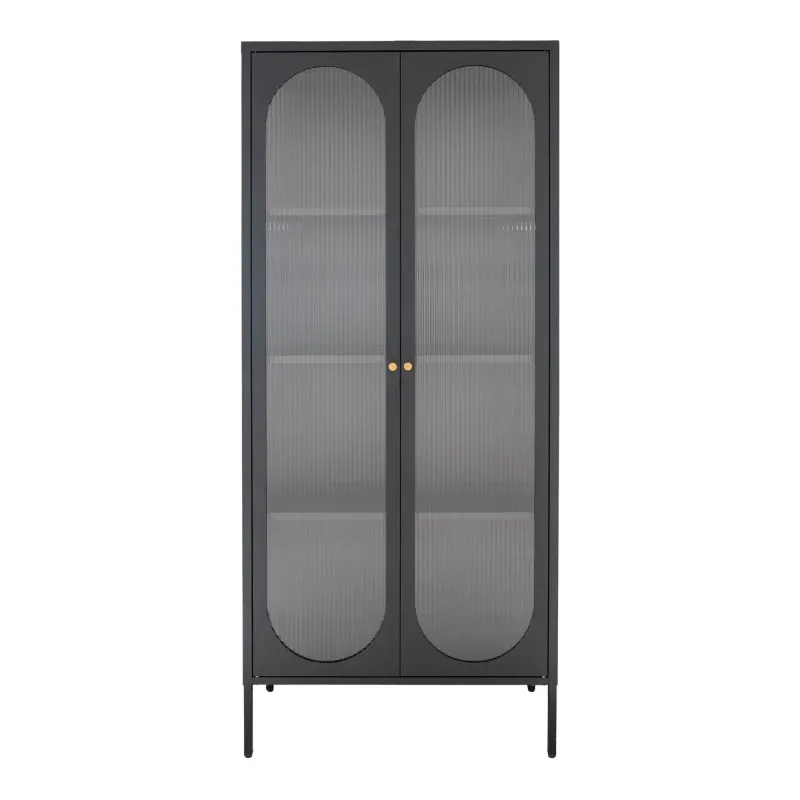 Vitrineskab   Sort Med Riflet Glasdør 35x80x180 Cm 3001200